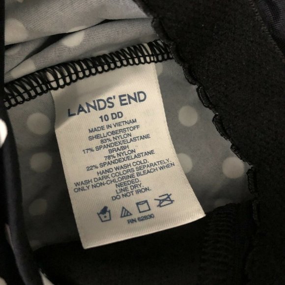 Lands End Tankini Top Molded Cups Gathered Hem Polka Dot Black White 10 DD - Picture 3 of 3